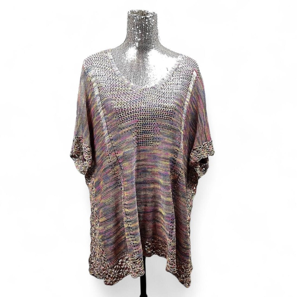 Boho Crochet Open Knit Tunic Top Cover Up L/XL Festival Beach Layering Casual‎
